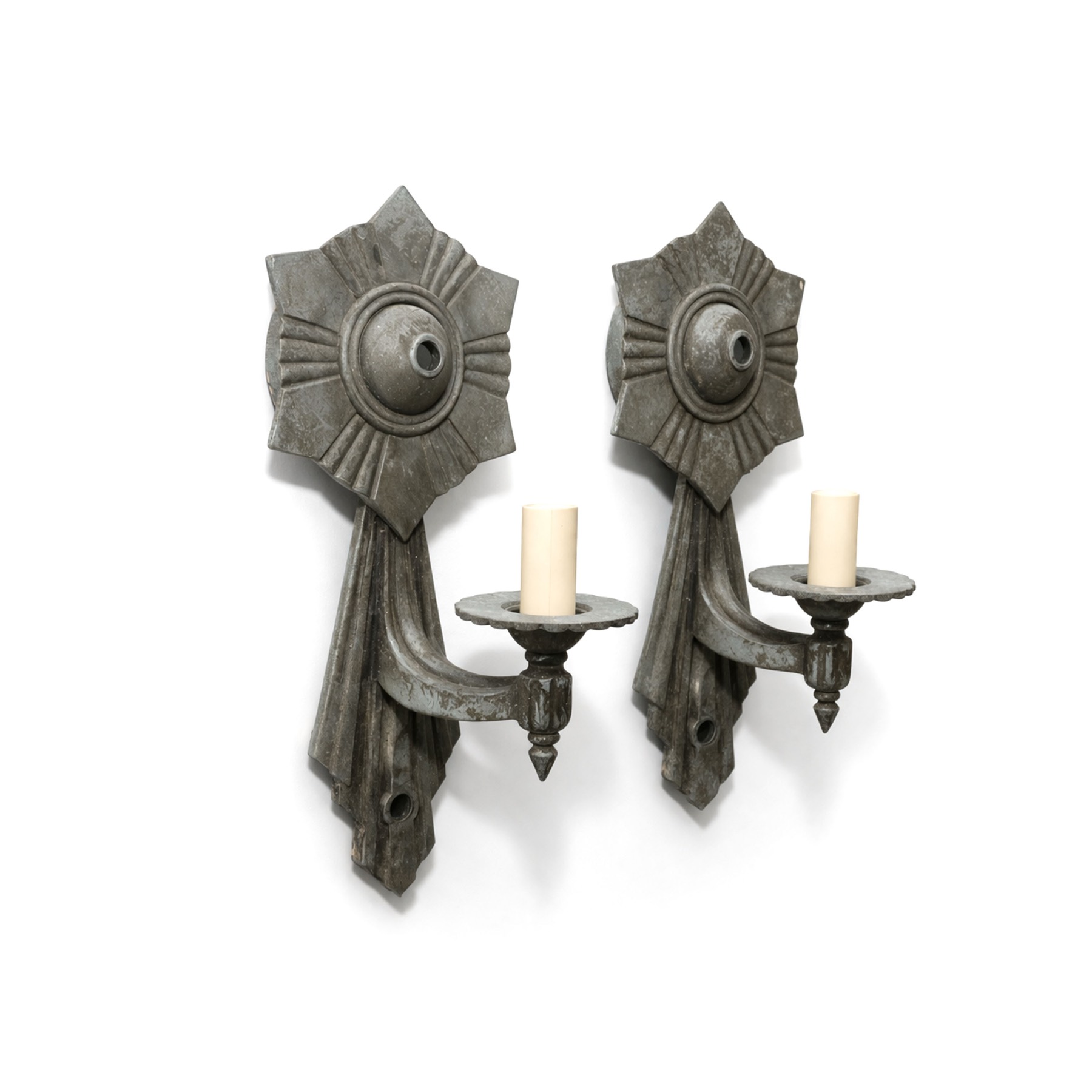 Pair of Art Deco Sunburst Sconces, lit