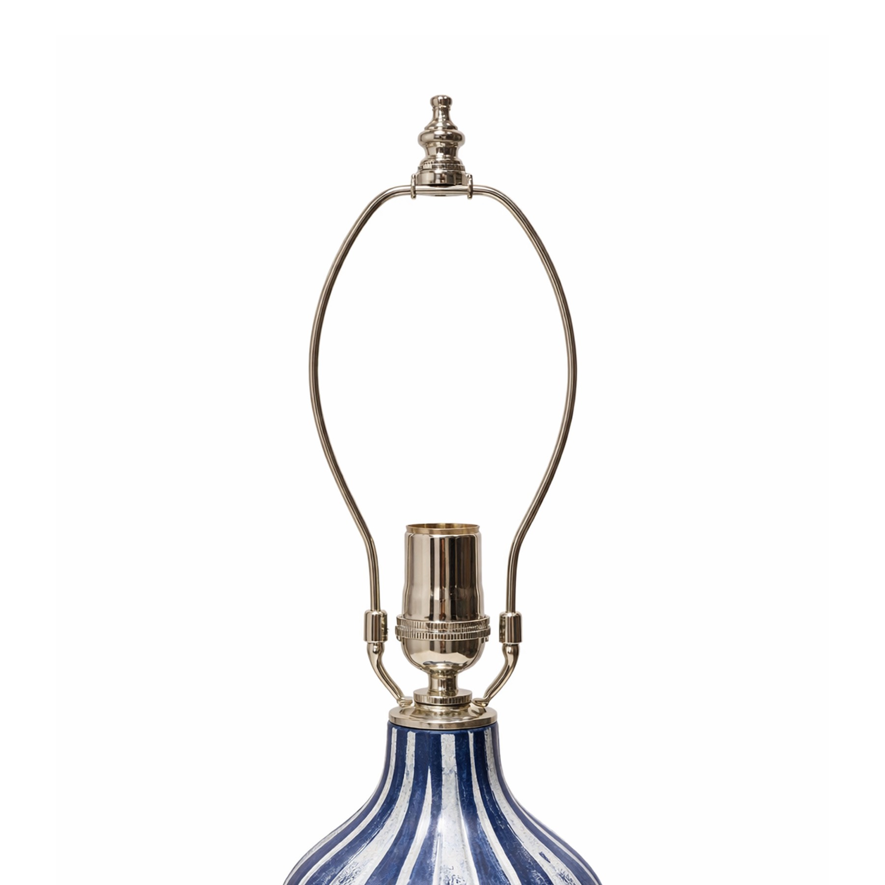 Pair of Blue & White Striped Ceramic Lamps, lit