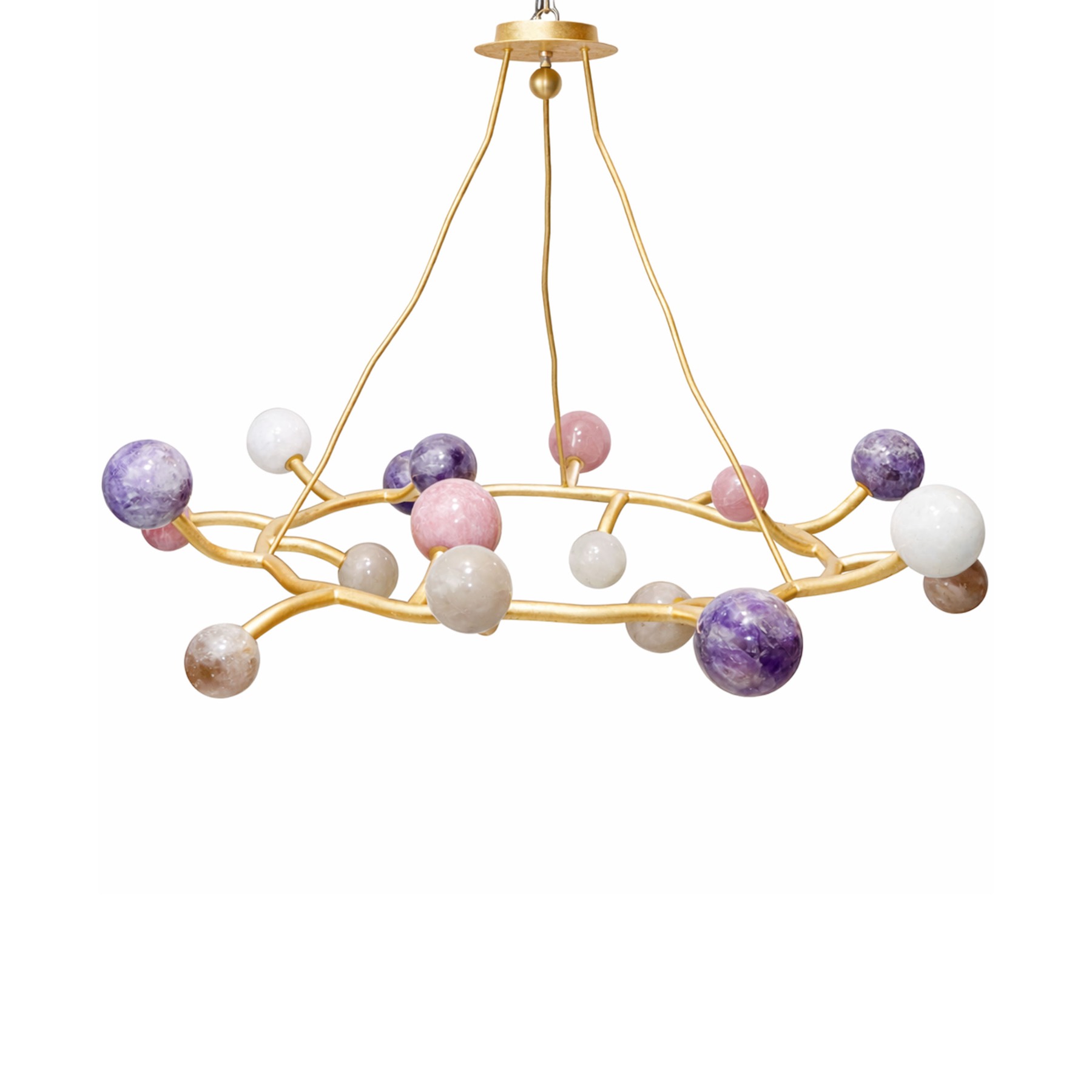 Gilt Chandelier with Amethyst & Rock Crystal Spheres
