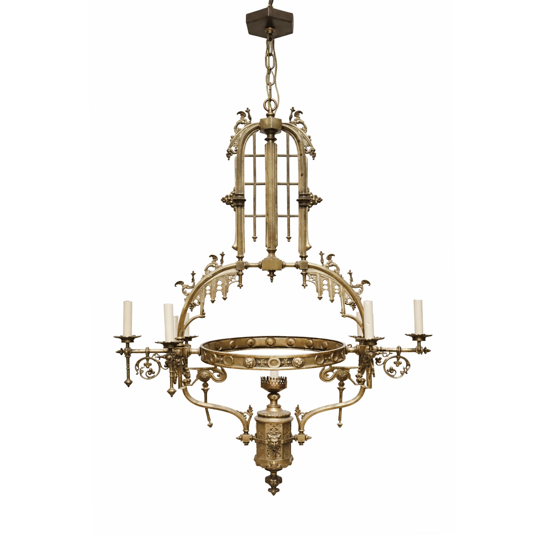 Gothic Revival Brass Chandelier
