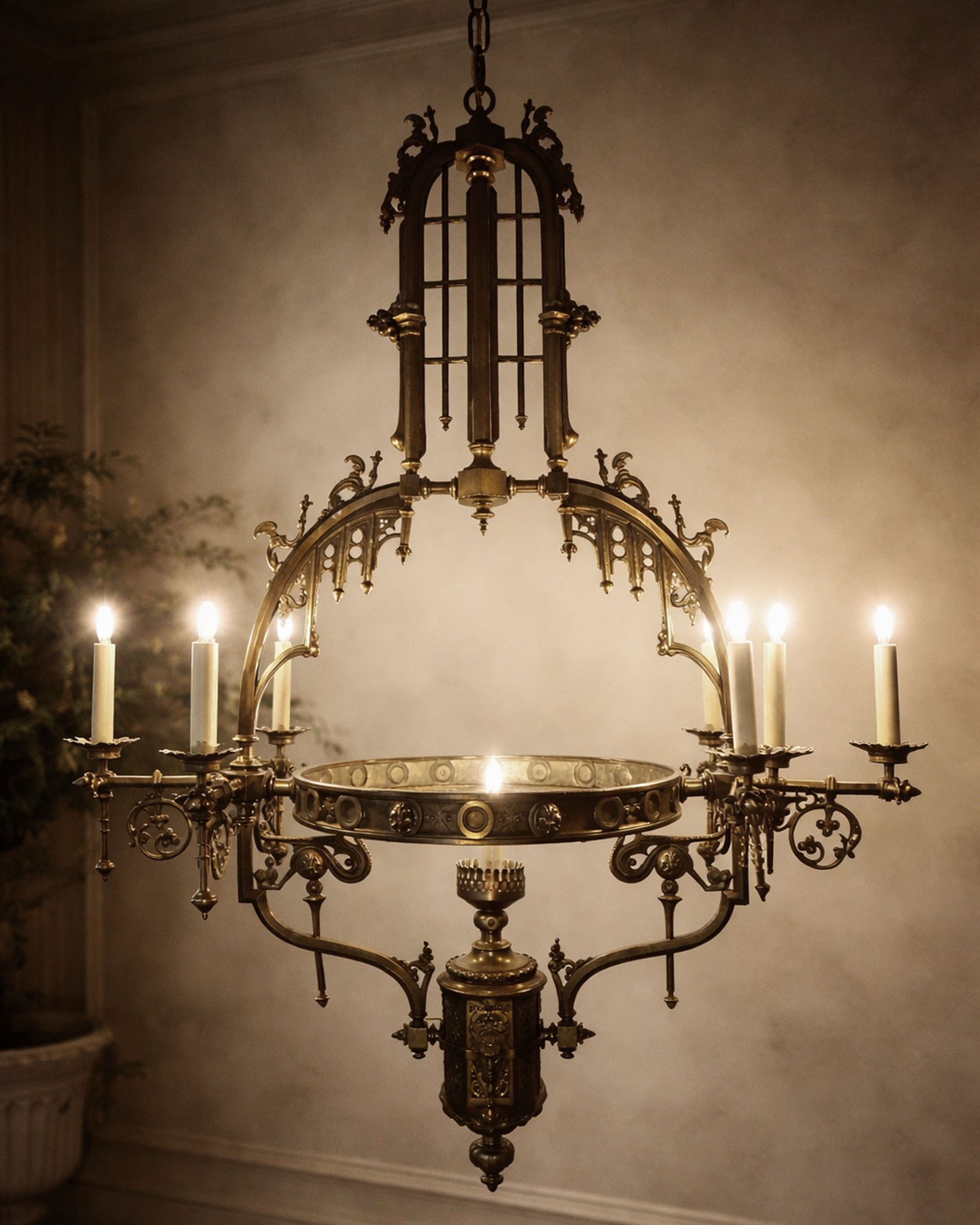 Gothic Revival Brass Chandelier — view 2