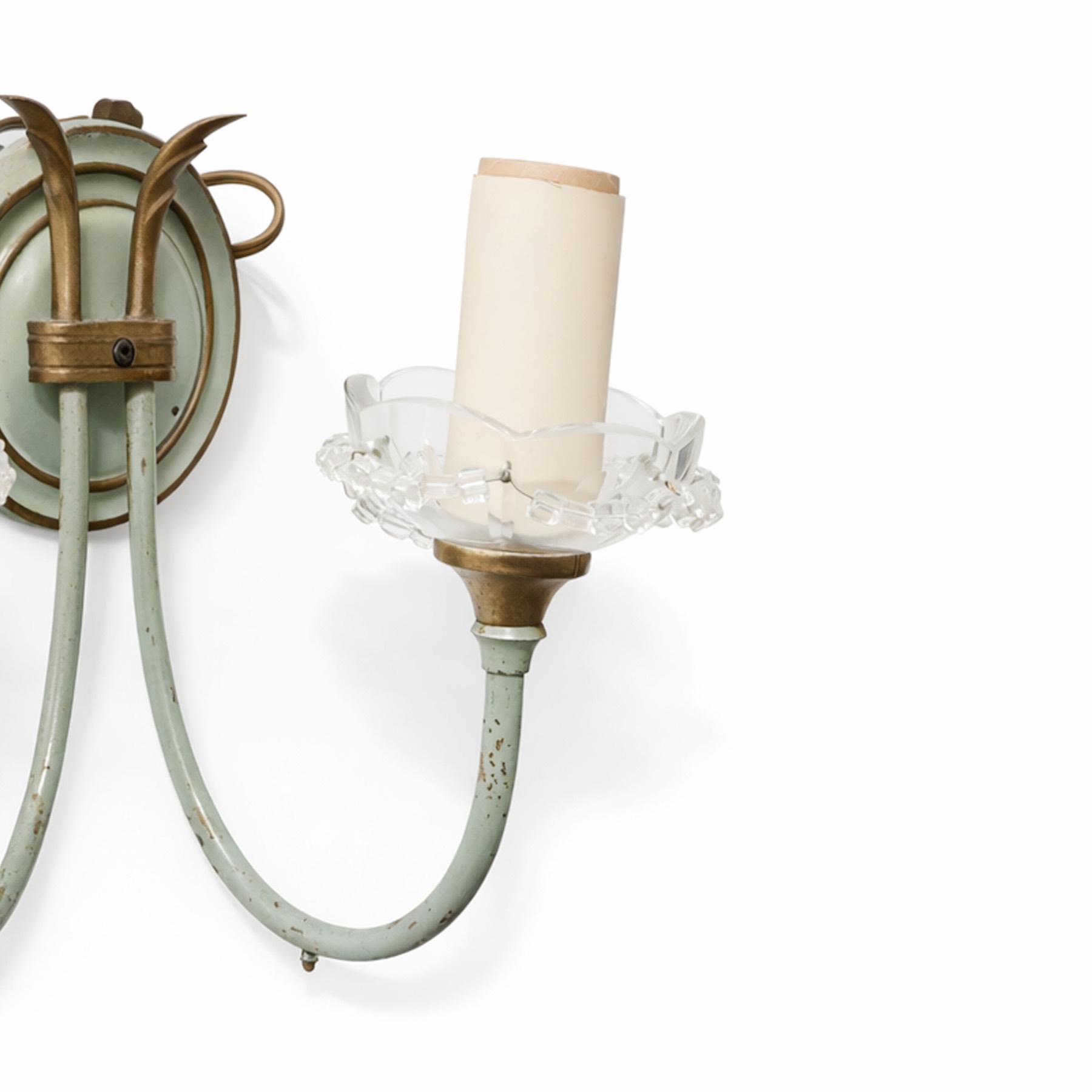 Sage Tole Two-Arm Sconce, lit