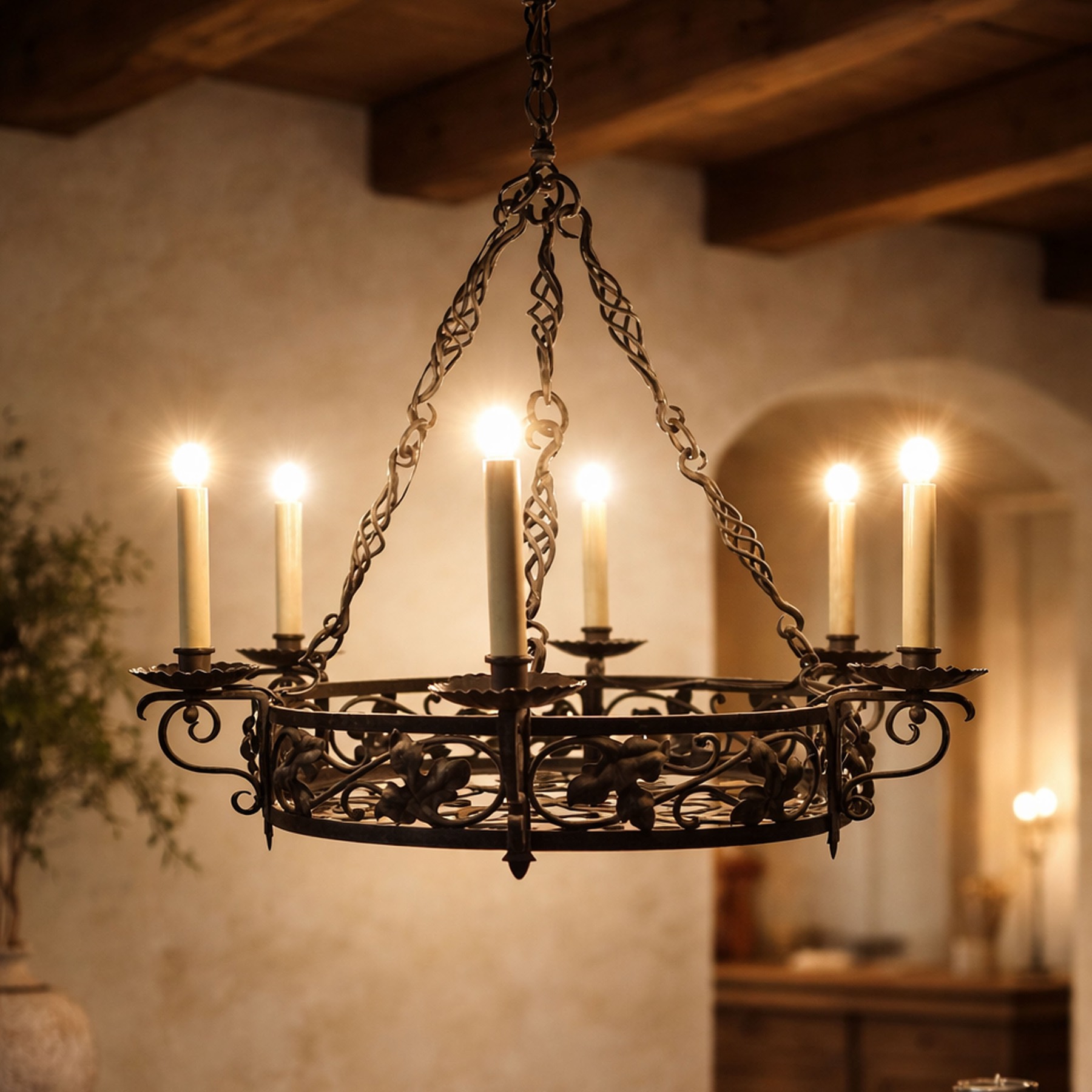 Wrought Iron Grapevine Ring Chandelier — view 3
