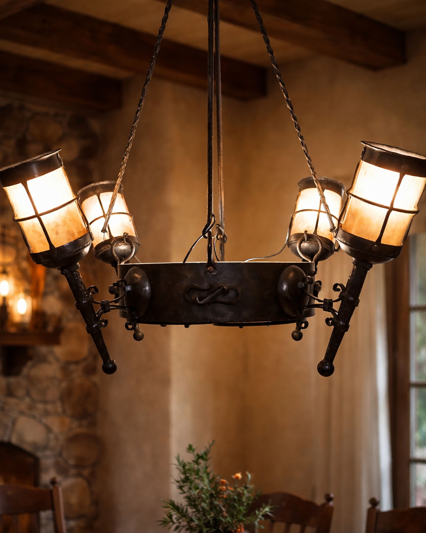 Wrought Iron Mica Chandelier — view 2