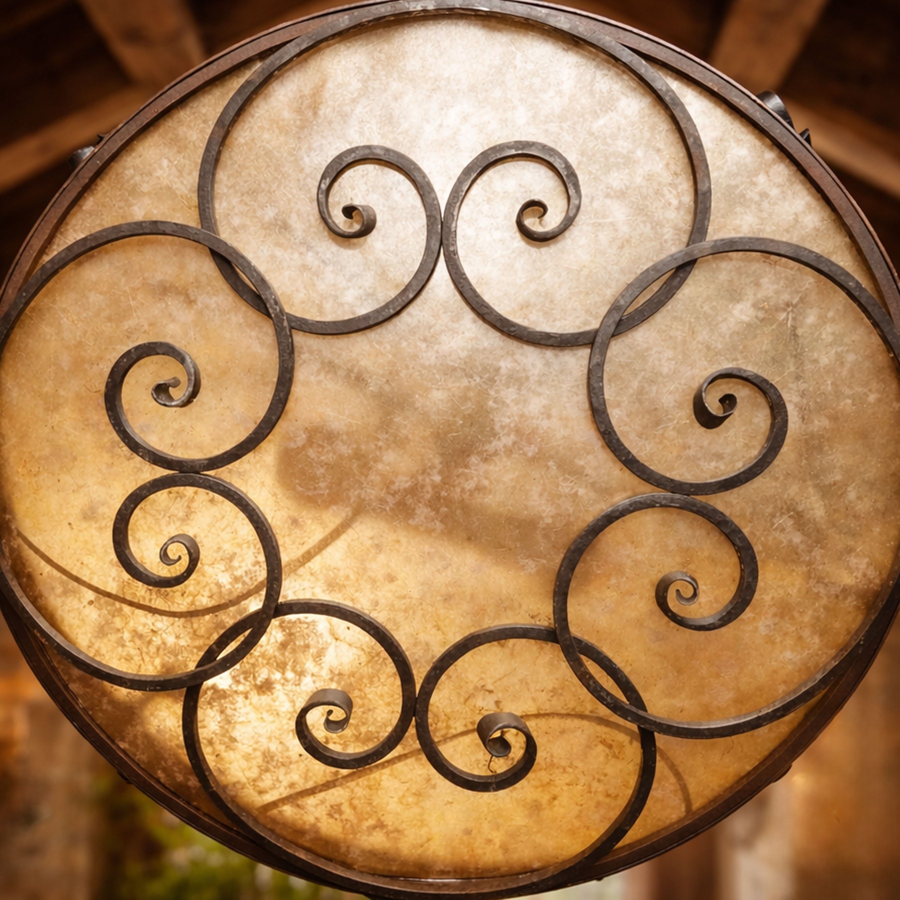 Wrought Iron Mica Chandelier, lit