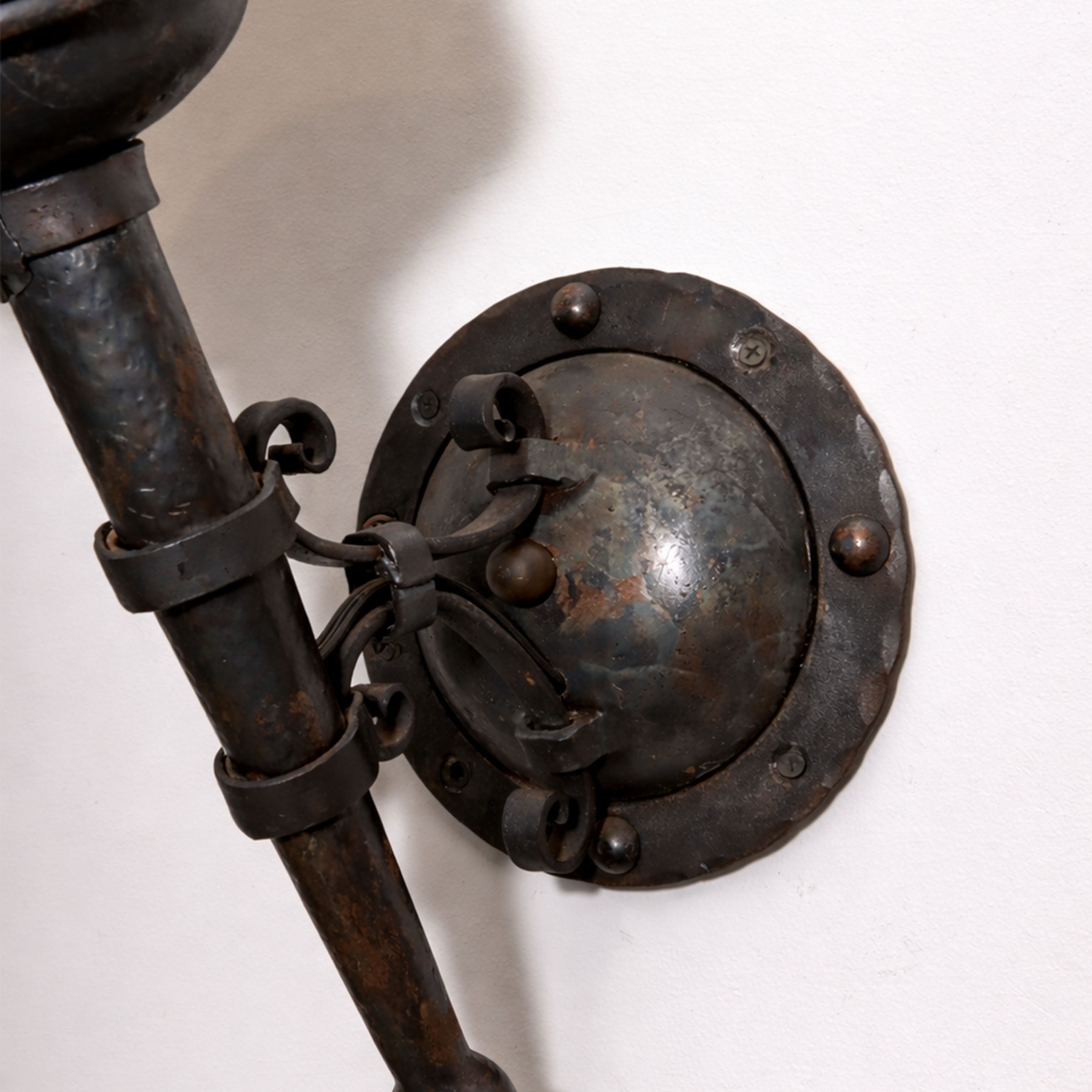 Wrought Iron Mica Torch Sconce, lit
